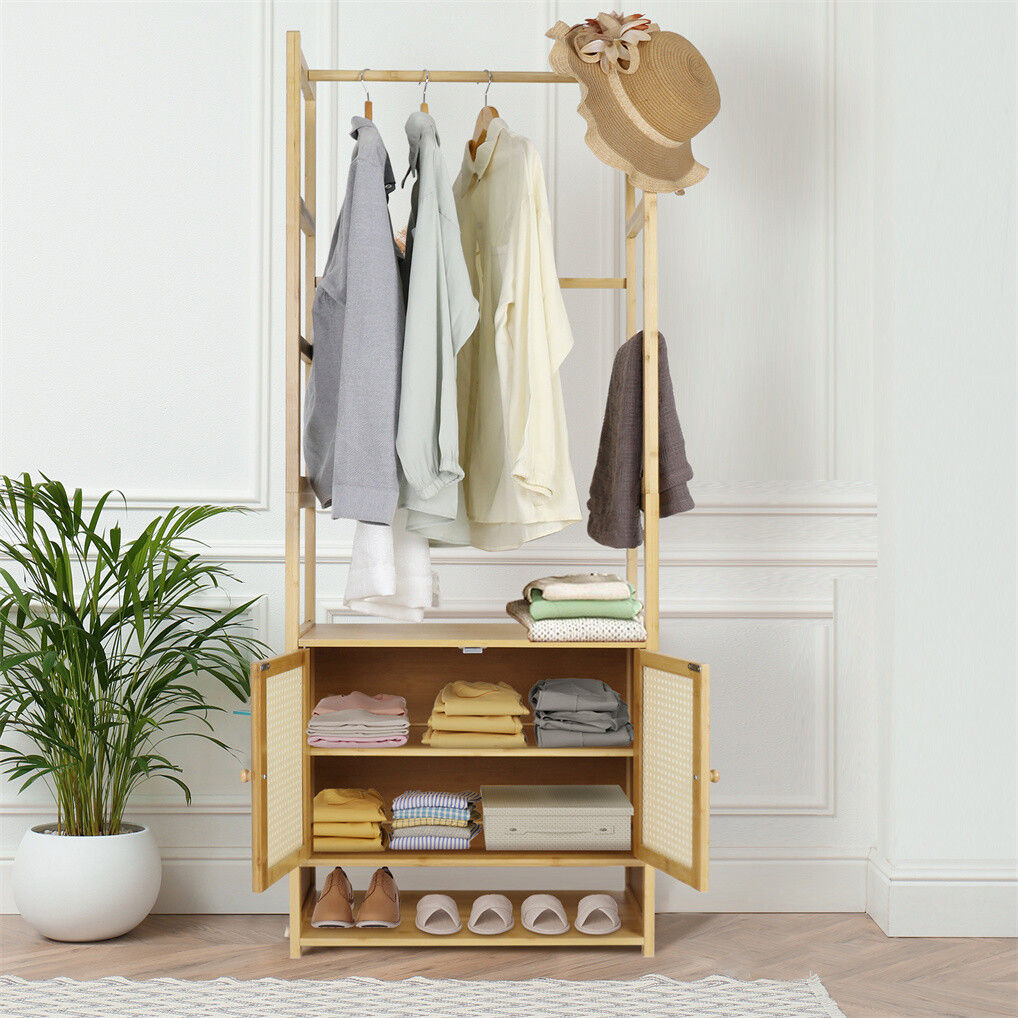 Elegant Bamboo Clothes Rack with Storage
