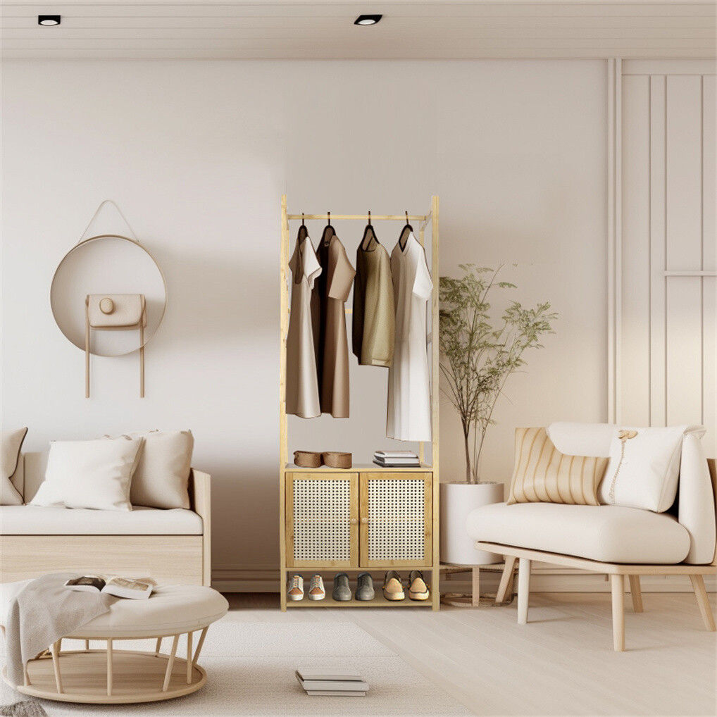 Elegant Bamboo Clothes Rack with Storage