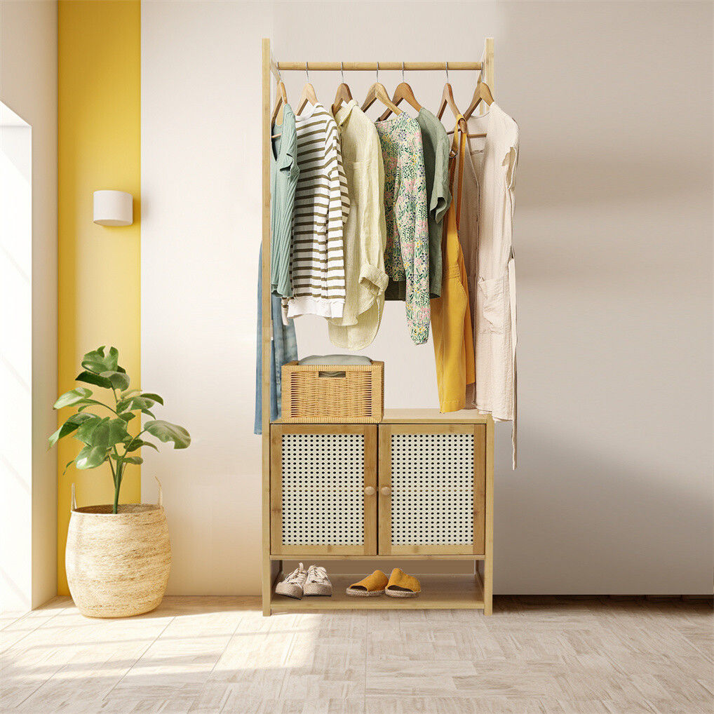Elegant Bamboo Clothes Rack with Storage