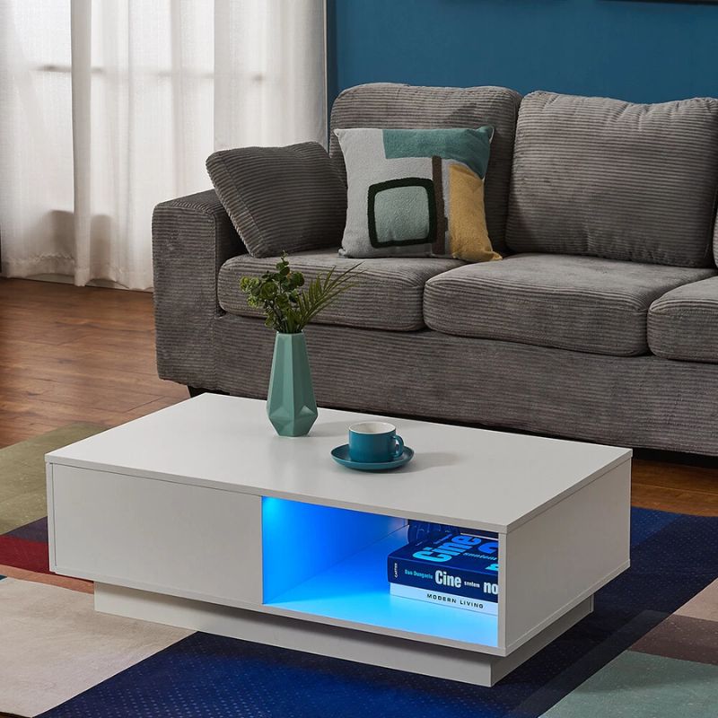 LED High Gloss White Coffee Table with Drawer