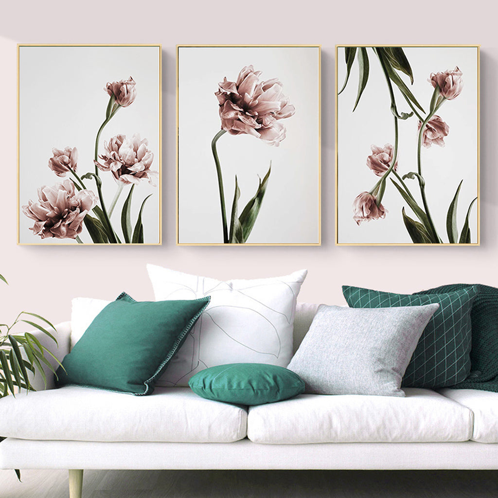 Wall Art Tulip Flower 3 Sets Gold Frame Canvas Decorative Home Decoration Print