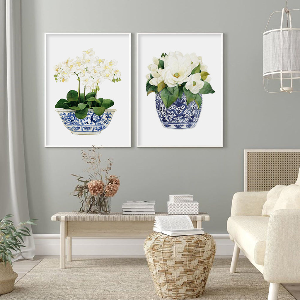 Wall Art Elegant Flower 2 Sets Canvas Decorative Floral Prints for Living Room