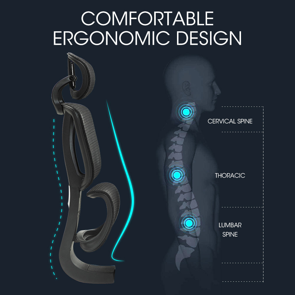 Fortia Ergonomic Office Desk Chair - Black Mesh