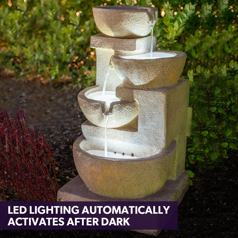 Elegant 4 Bowl Solar Fountain with LED Lights