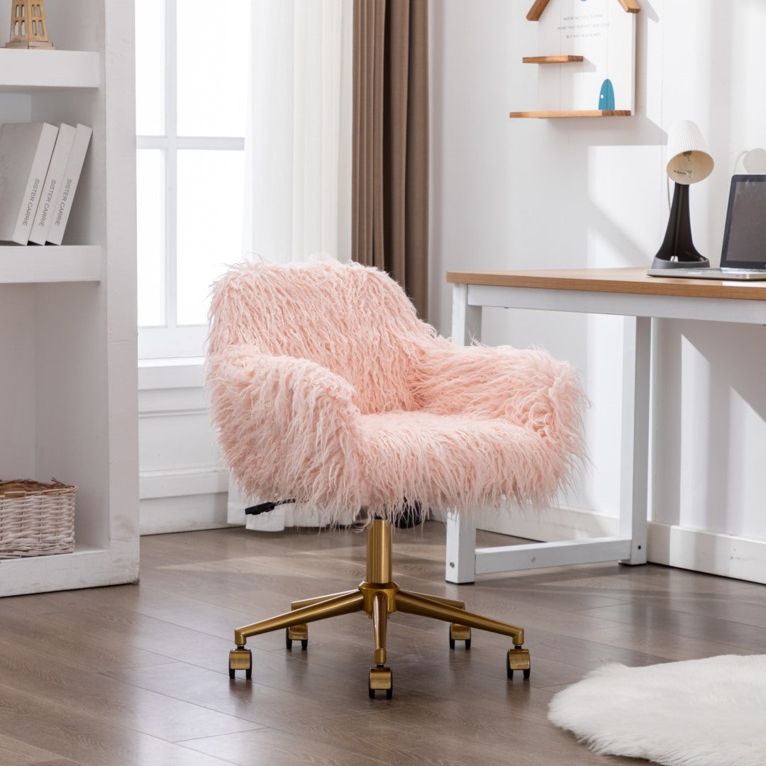 Fluffy Pink Faux Fur Swivel Office Chair
