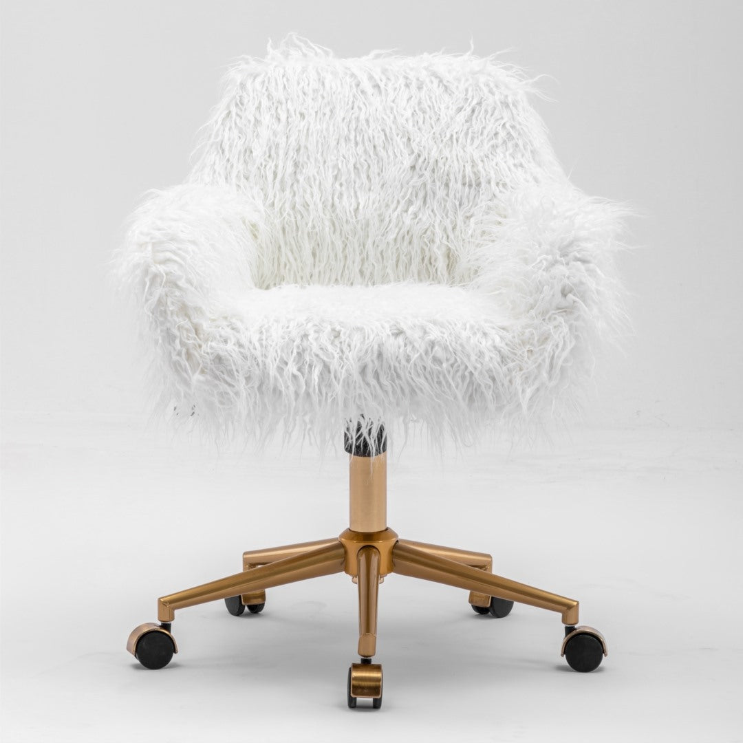Fluffy White Faux Fur Swivel Desk Chair