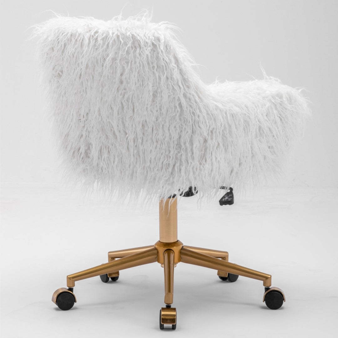 Fluffy White Faux Fur Swivel Desk Chair