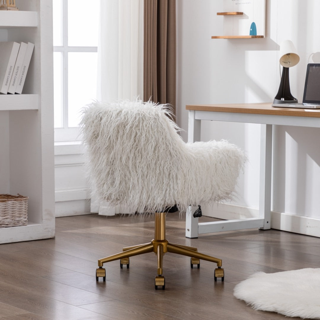 Fluffy White Faux Fur Swivel Desk Chair