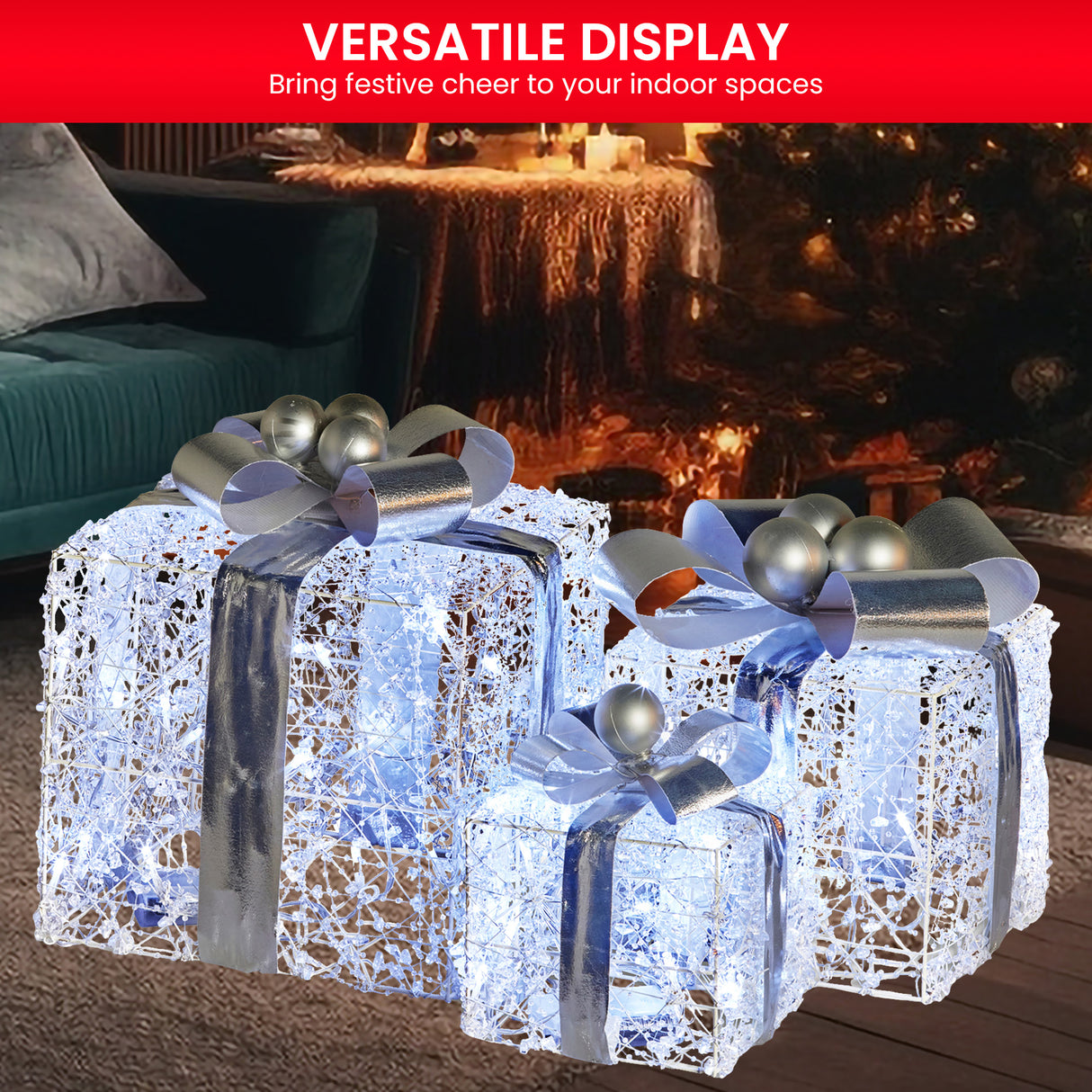 Illuminated Christmas Gift Box Set of 3