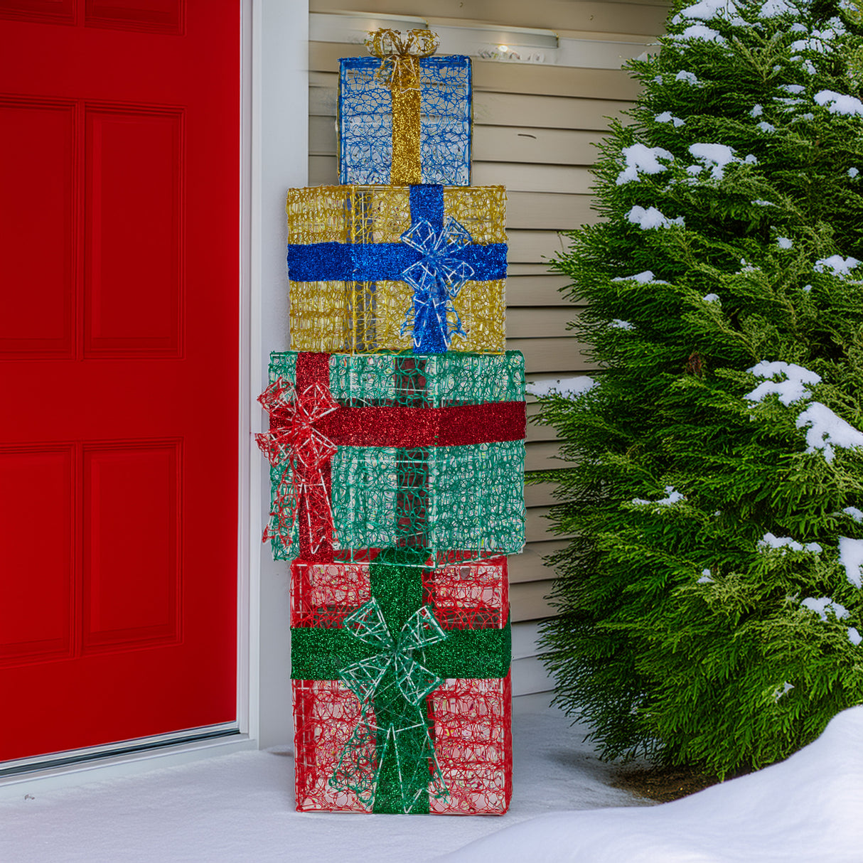 Illuminated 4-Piece Christmas Gift Stack Display