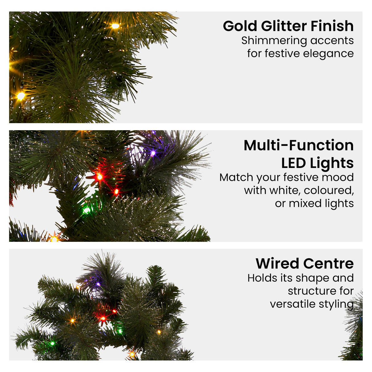 Glittery Gold LED Christmas Garland 2.7m