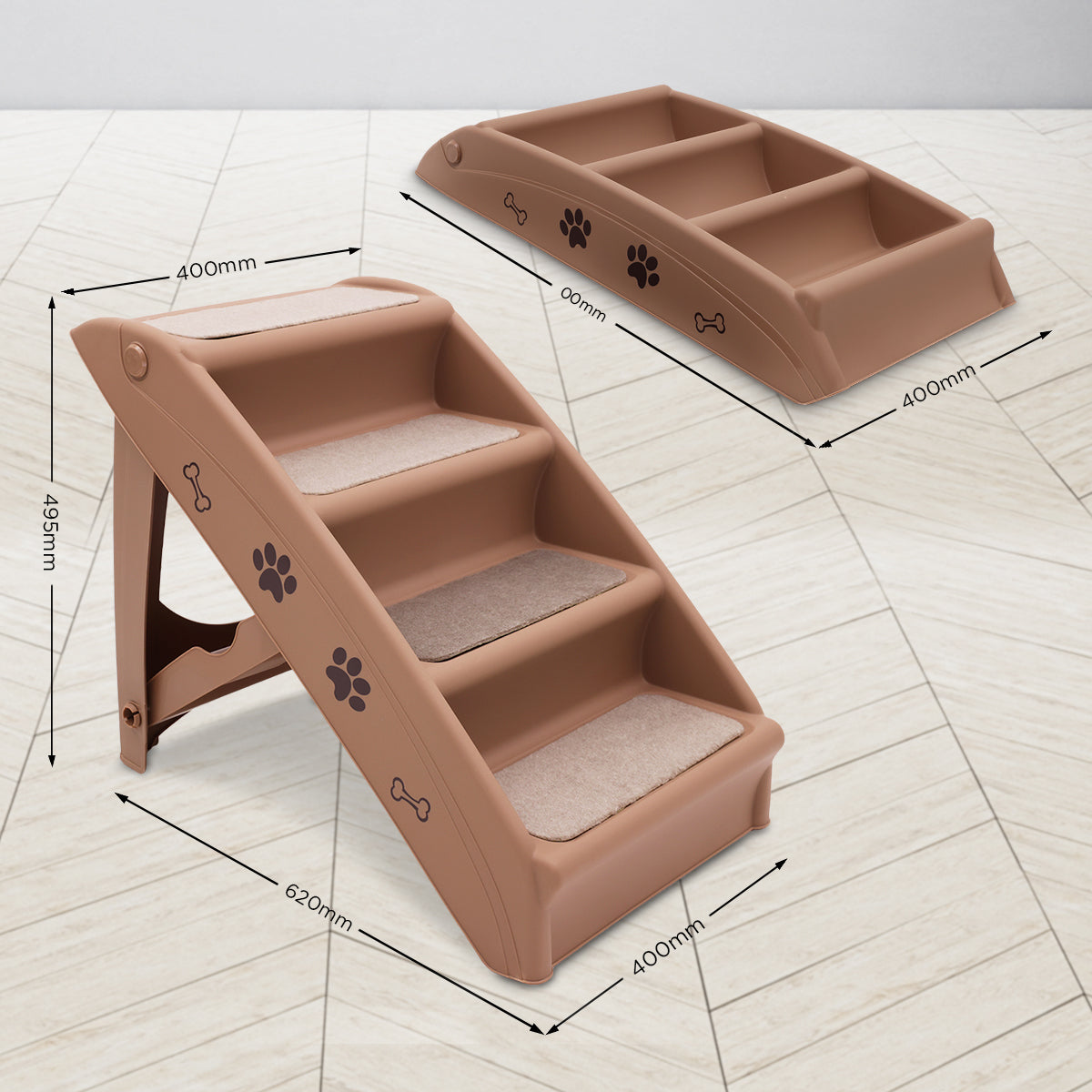 Furtastic 50cm Foldable Pet Stairs - Brown