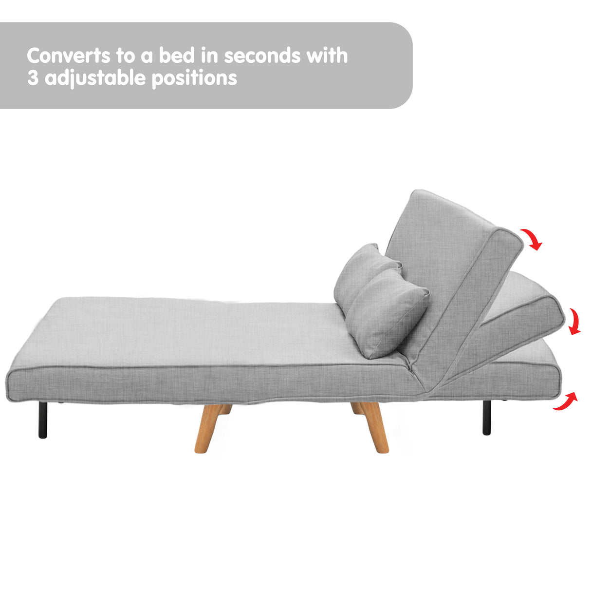 Sarantino Grey 2-Seater Adjustable Sofa Bed