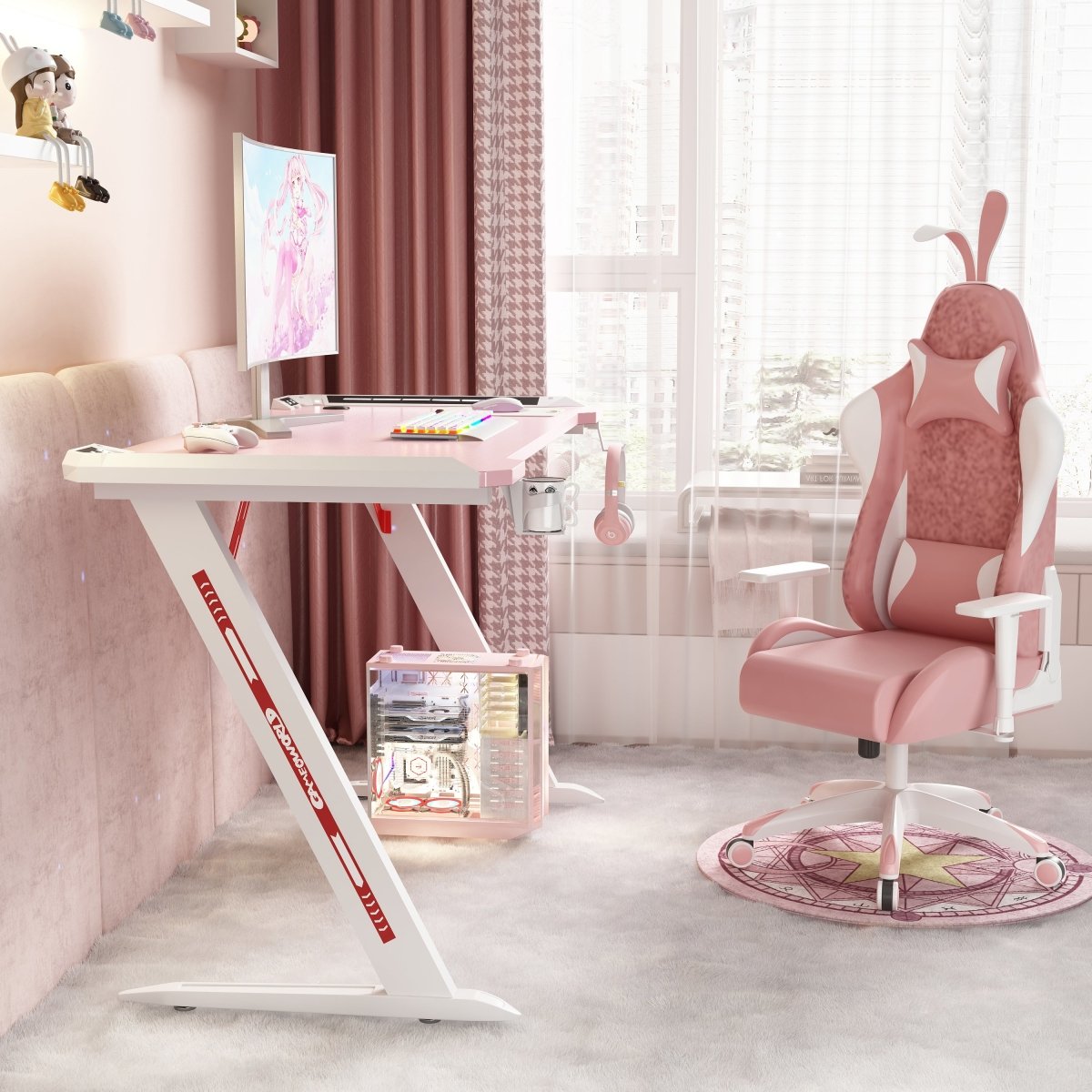 Elegant Pink RGB Gaming Desk 140cm