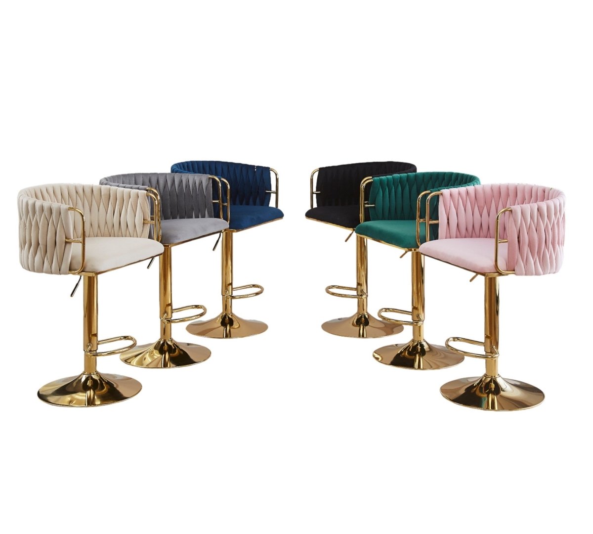 Height Adjustable Velvet Swivel Bar Stool