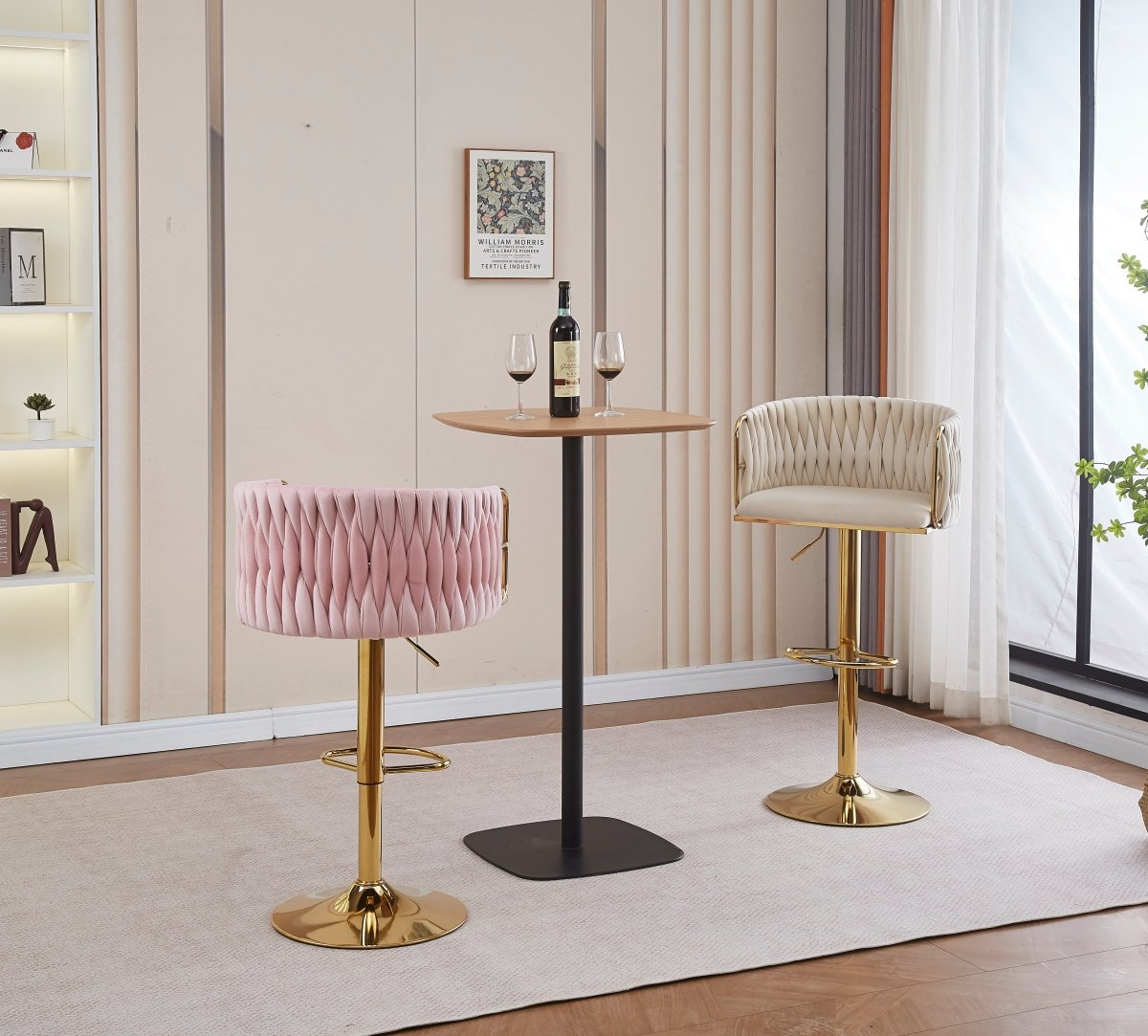 Height Adjustable Velvet Swivel Bar Stool