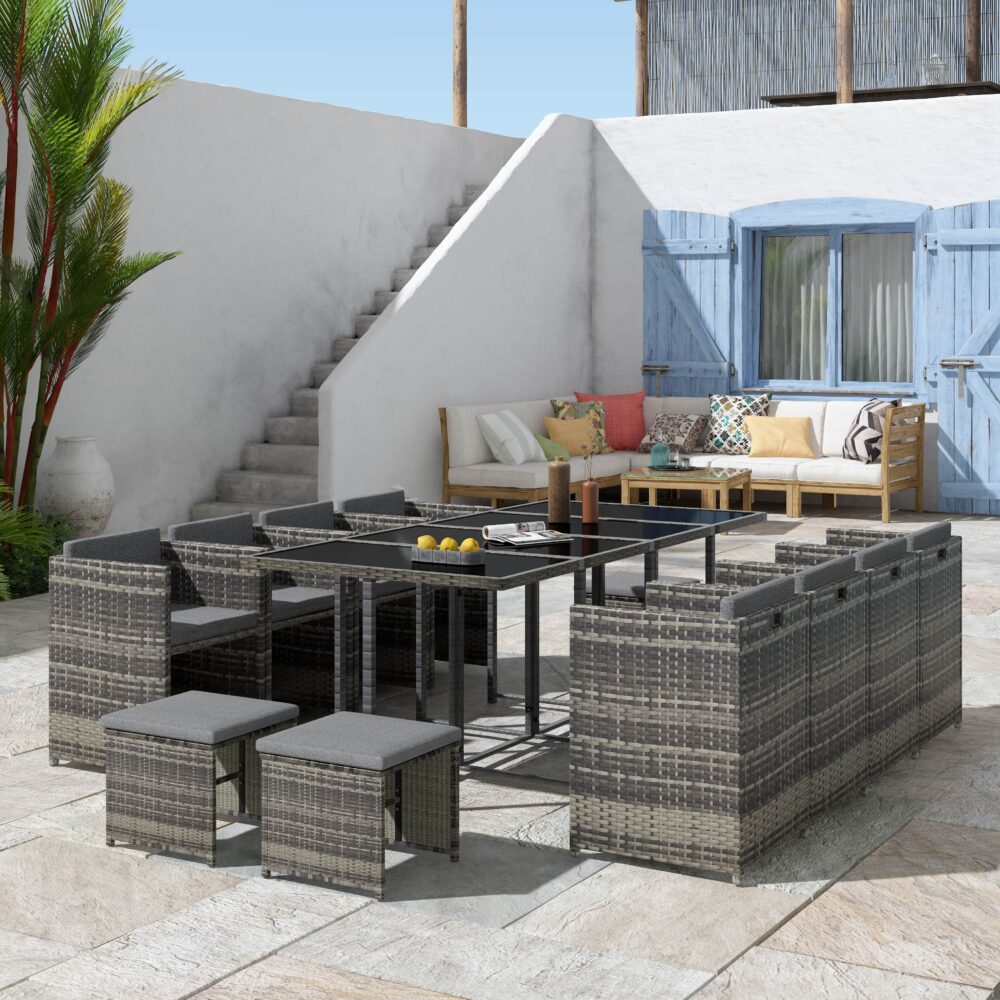 Bali 13PC Grey Rattan Outdoor Dining Set