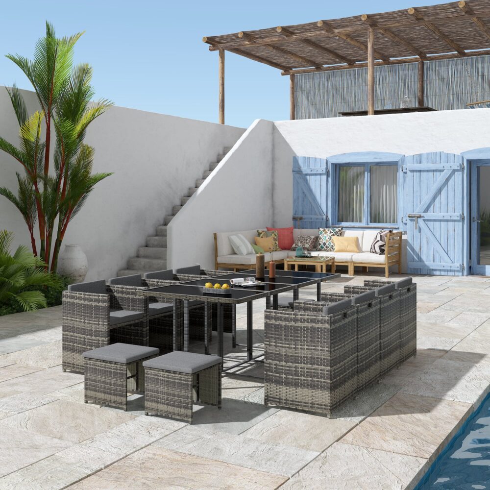 Bali 13PC Grey Rattan Outdoor Dining Set