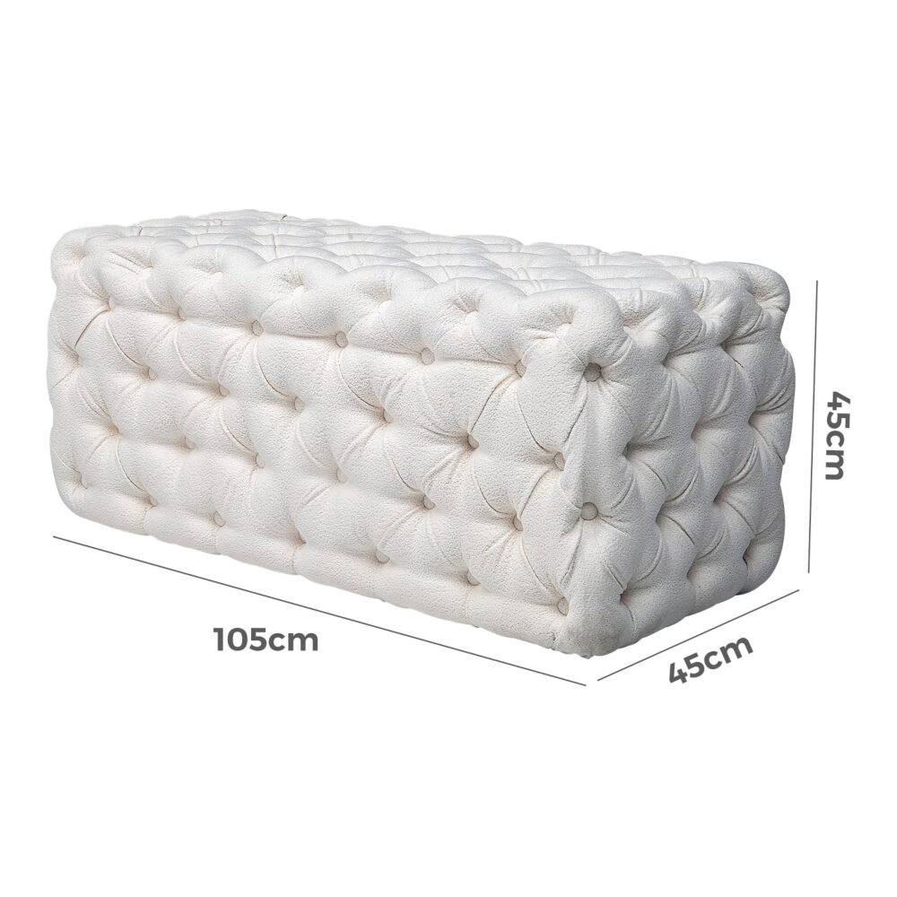 Elsa Tufted Ottoman - Beach Boucle White
