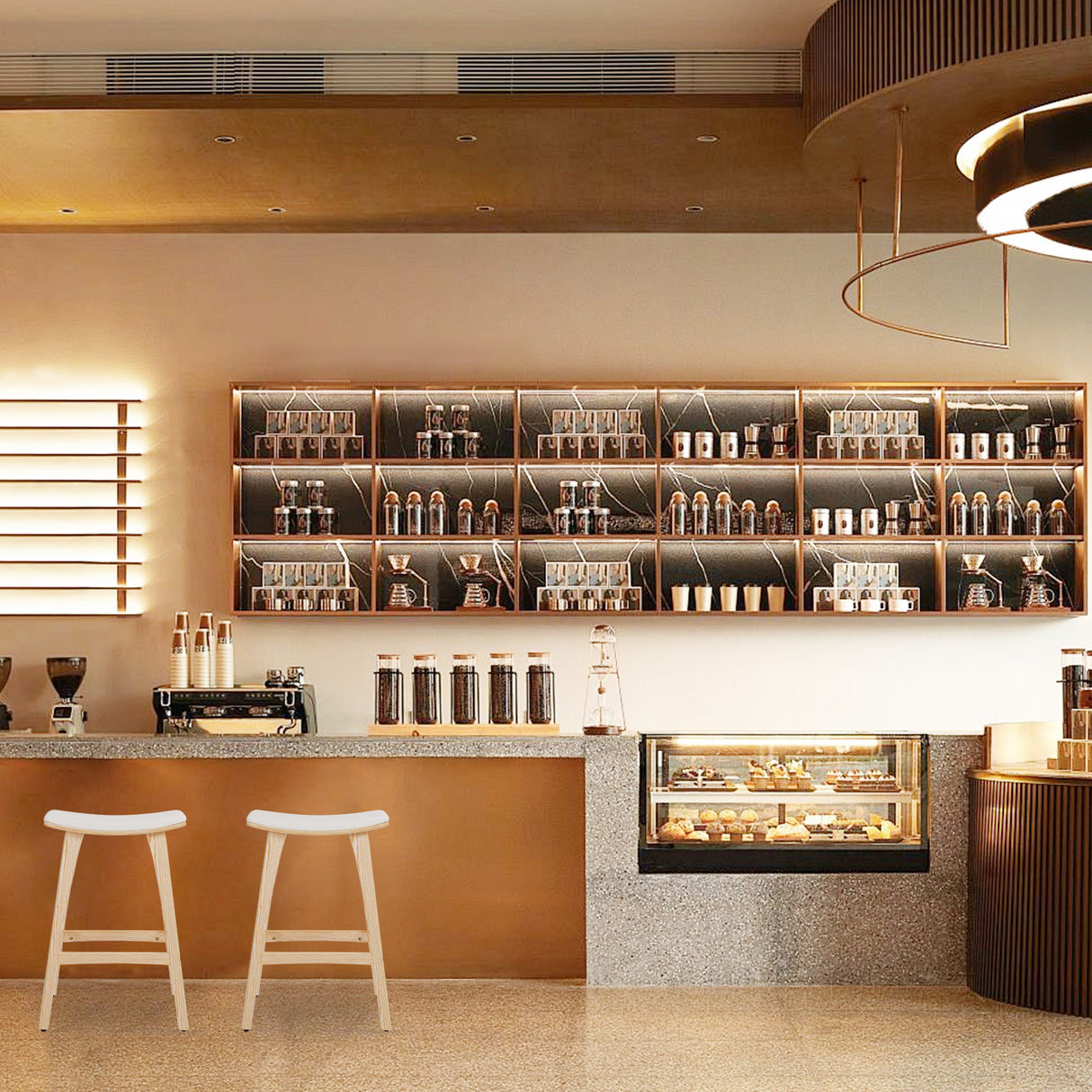 KANSO Wooden Bar Stool Set with Padded Seat