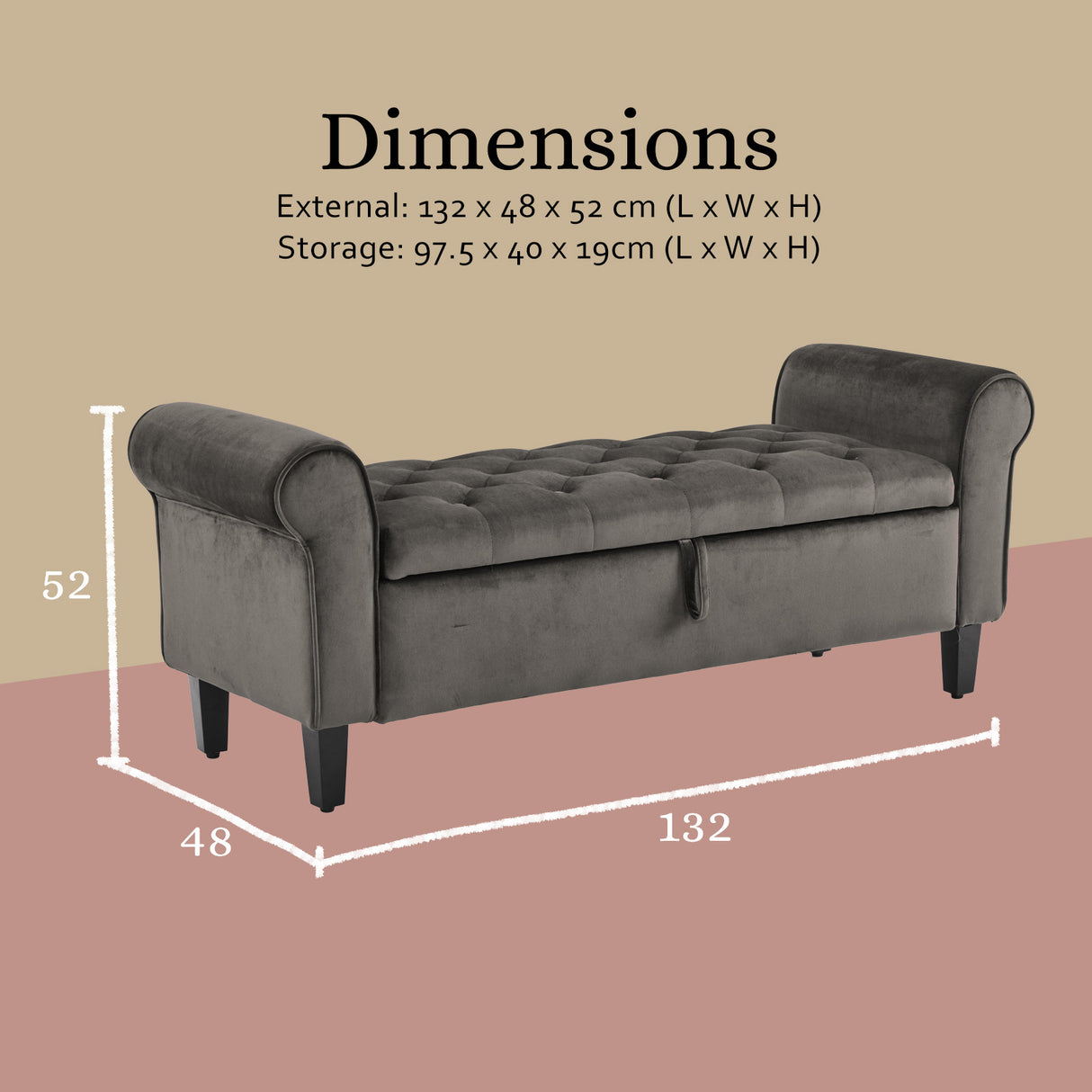 La Bella Grey Velvet Storage Ottoman