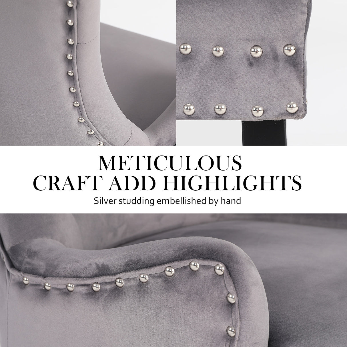 French Provincial Velvet Dining Chair with Studs