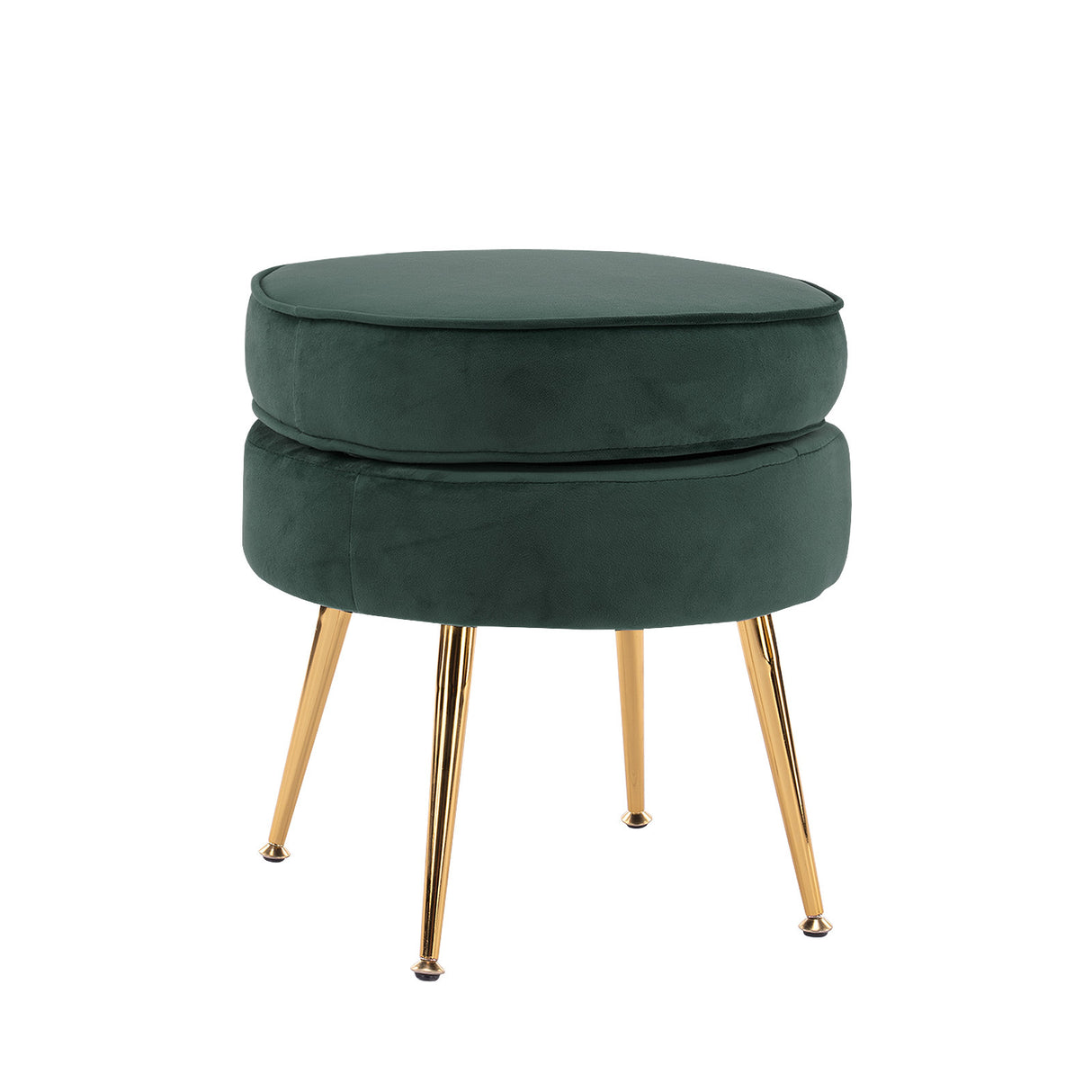 La Bella Velvet Round Ottoman with Gold Legs