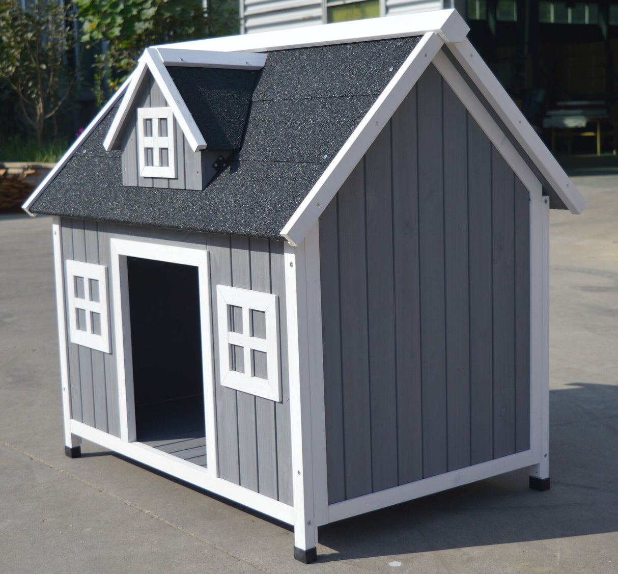 Grey Large Timber Dog Kennel House