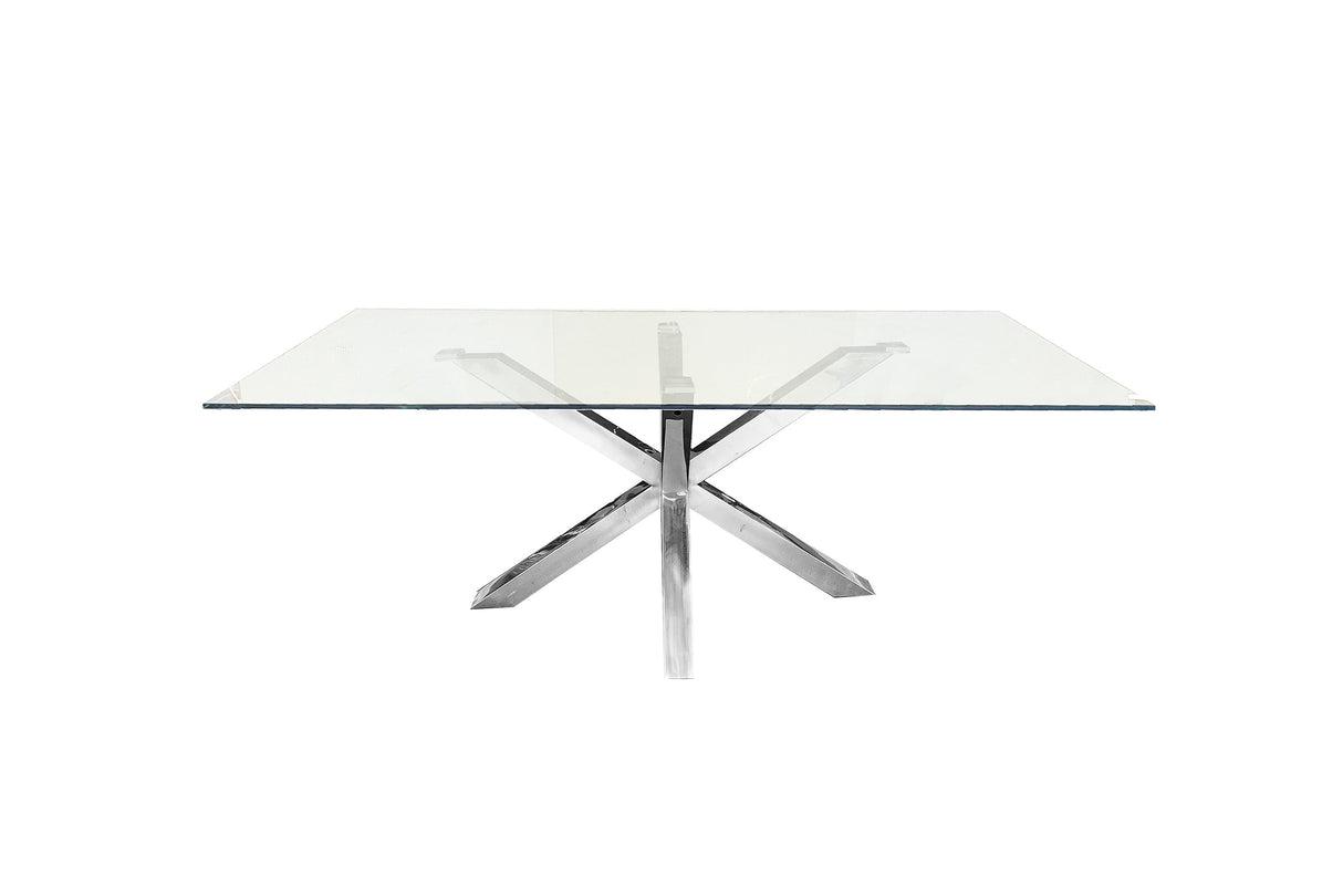 Elegant Clear Glass Dining Table with Silver Legs