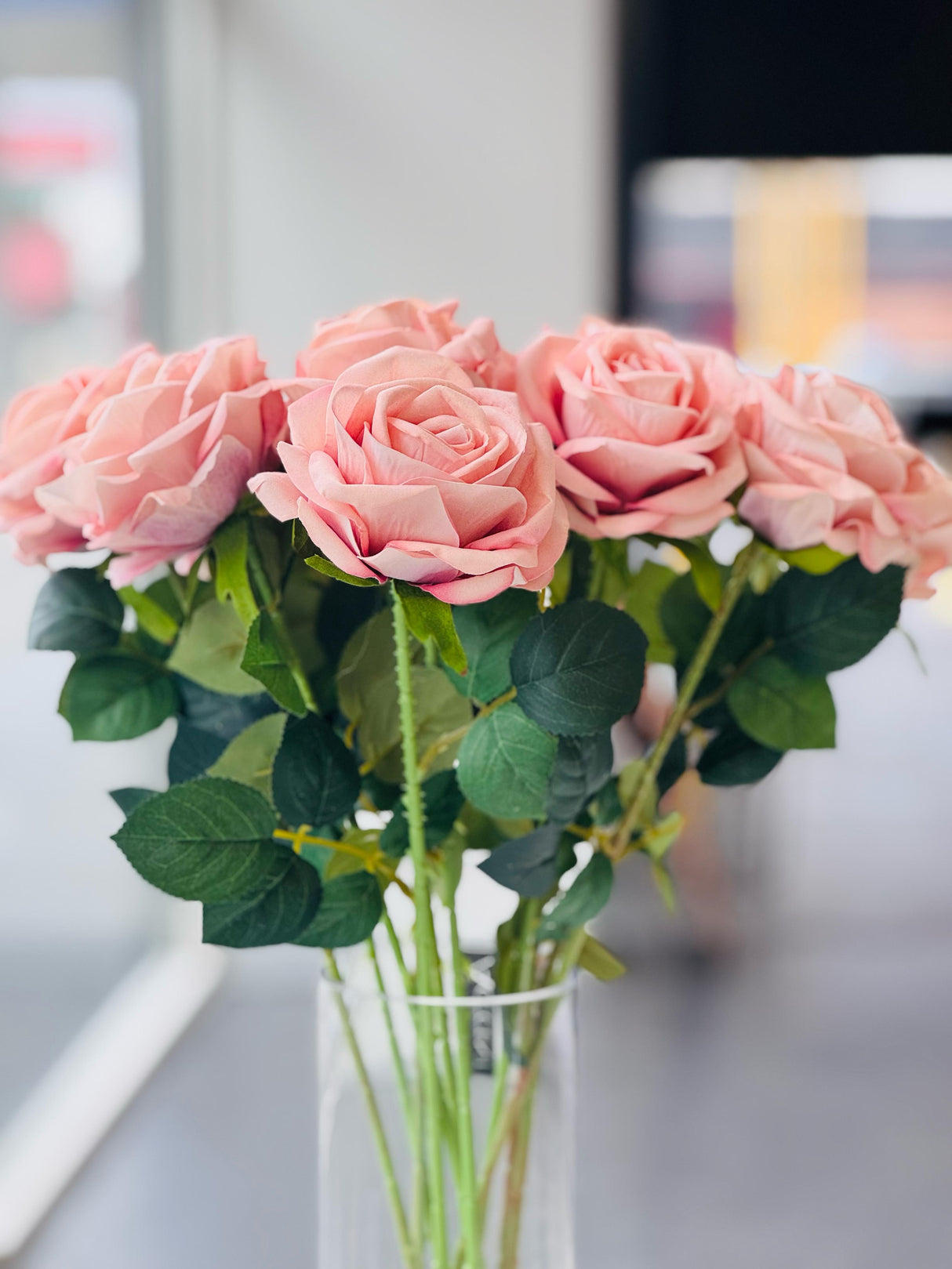 Artificial Rose Stems – Set of 2 Stems – 60cm with 3 Flowers Each - Soft Pink