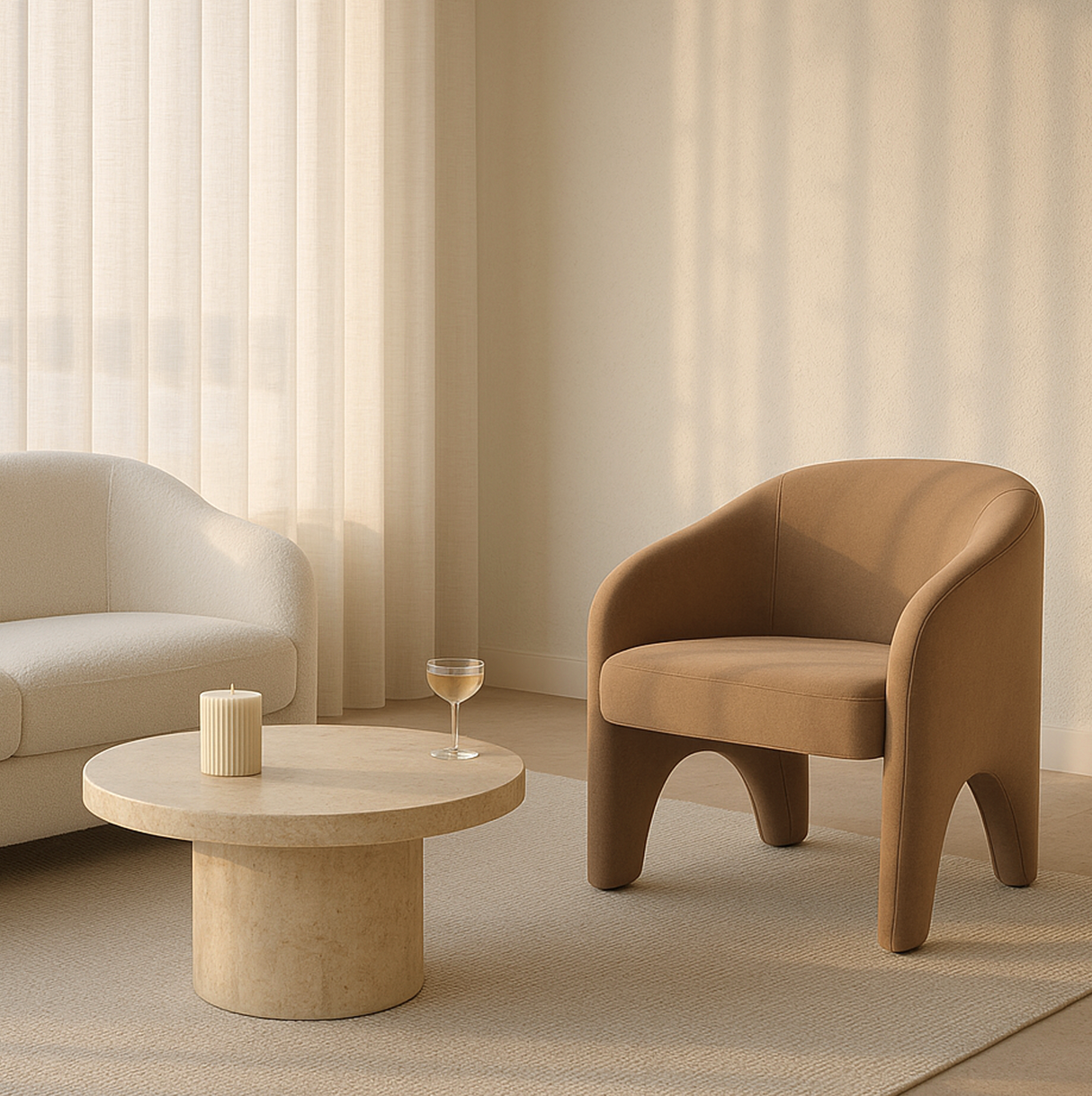 Nova Sculptural Accent Chair by Interior Ave - Elegant Design in Textured White Chenille