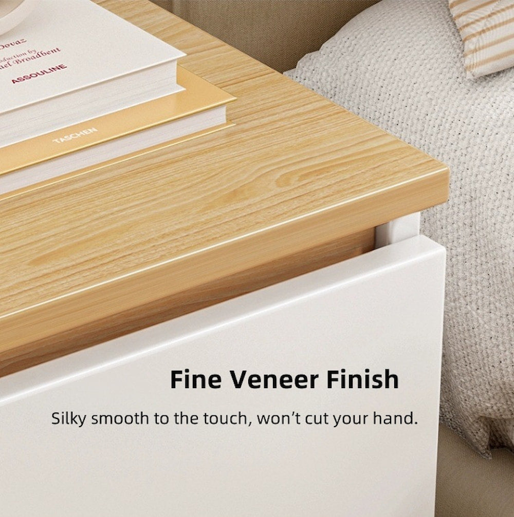 2x bedside table set modern white oak wood drawer minimalist design