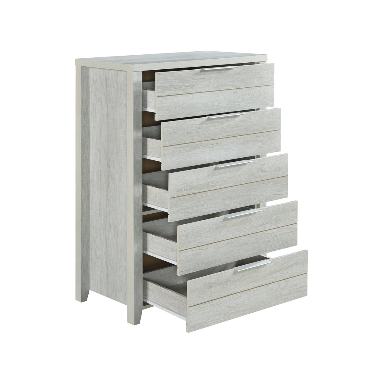 Elegant White Ash Tallboy with 5 Drawers