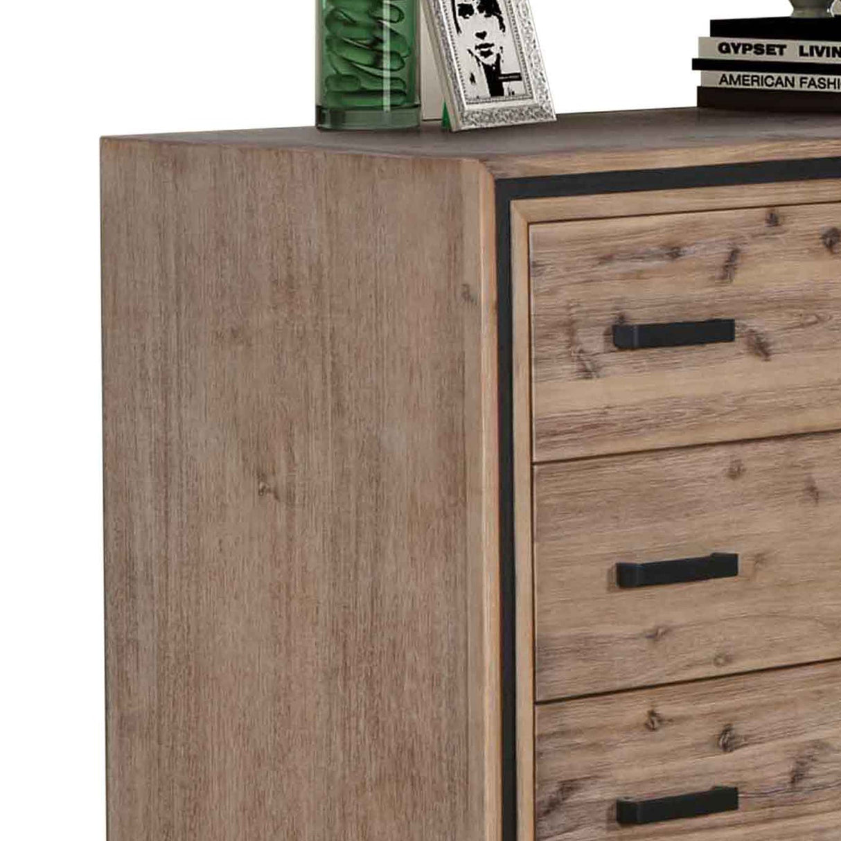 Elegant 5-Drawer Tallboy in Silver Brush Finish