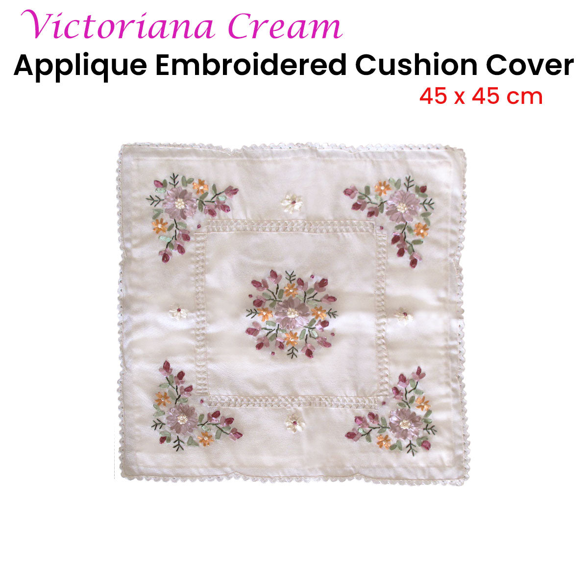 Victoriana Applique Embroidered Decorative Cushion Cover for Home and Living