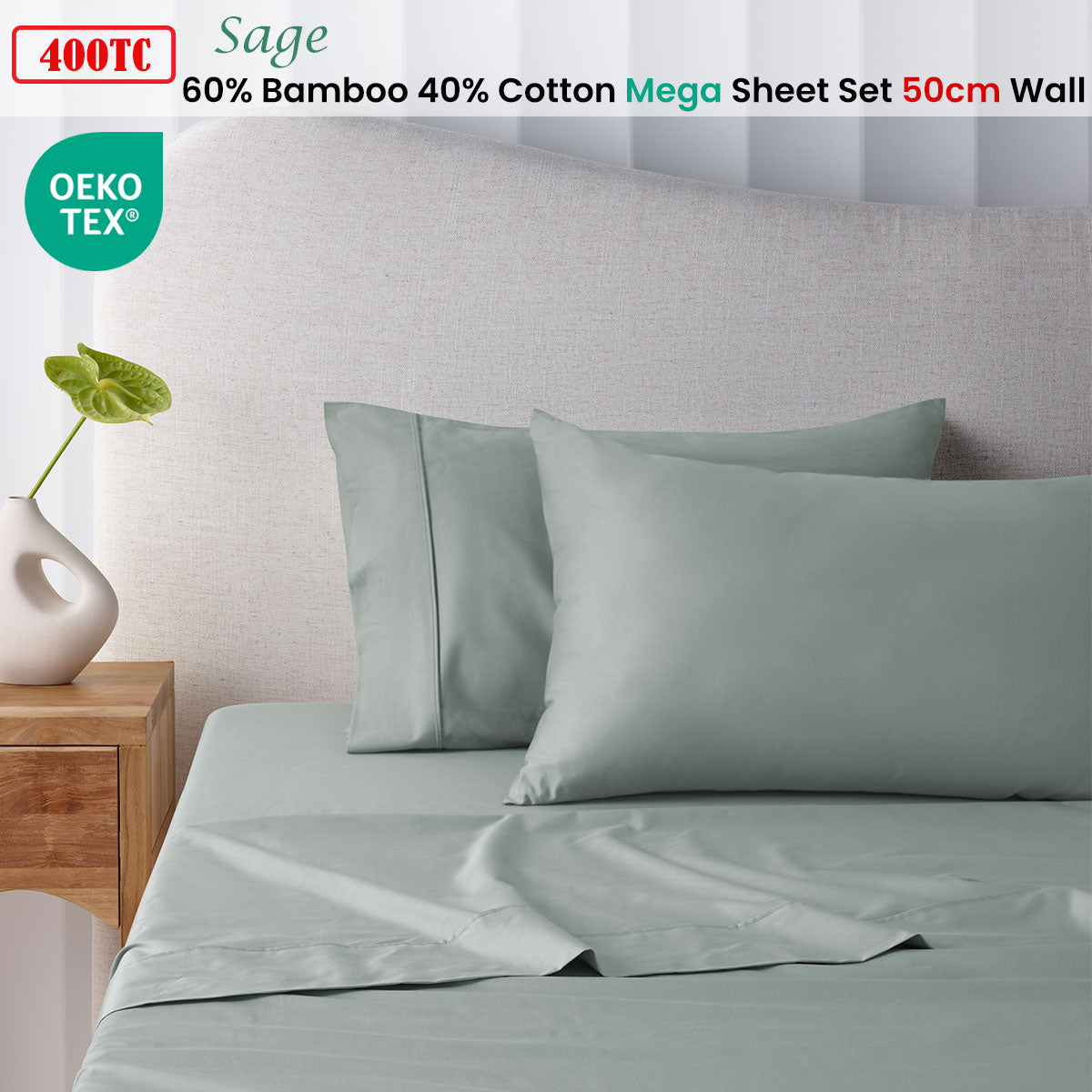 Accessorize 400TC Bamboo Cotton Mega / Super Sheet Set Bed Linen Collection