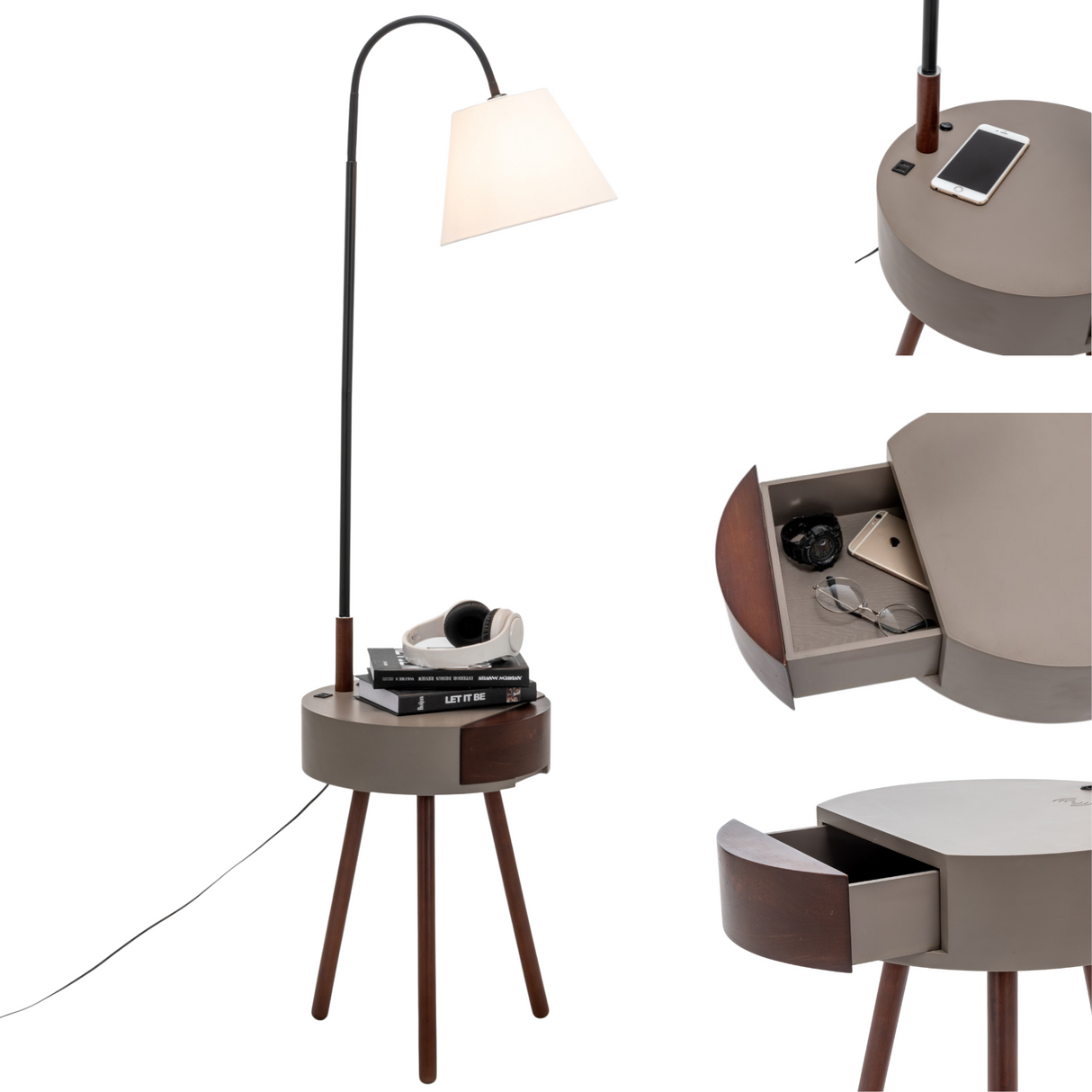 Elegant Tripod Lamp with Drawer and USB Charger