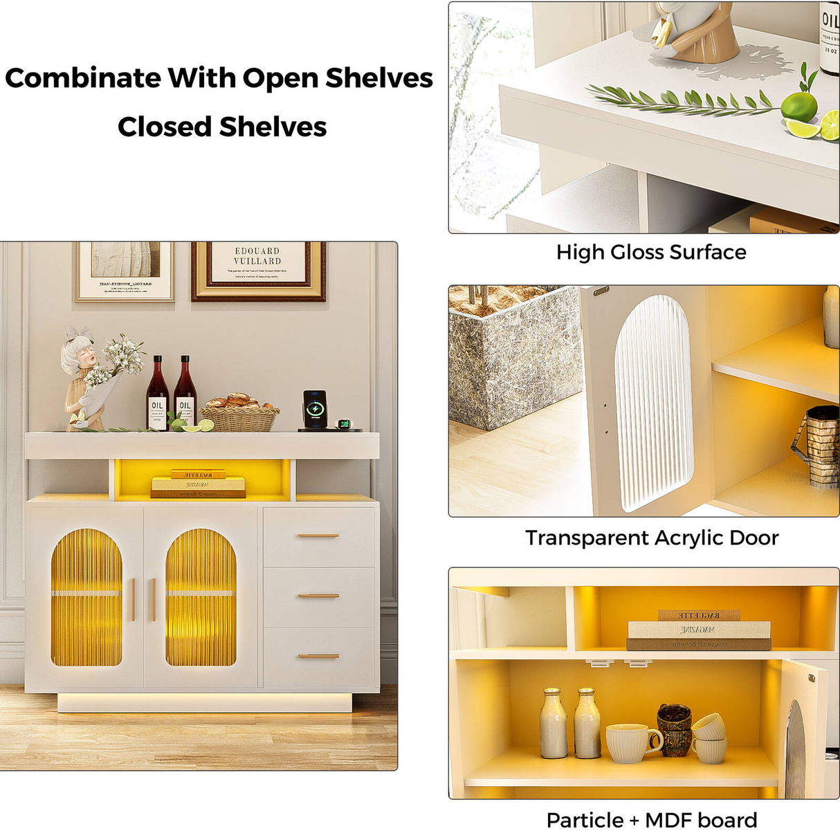 Modern Buffet Sideboard Cabinet with LED Lighting