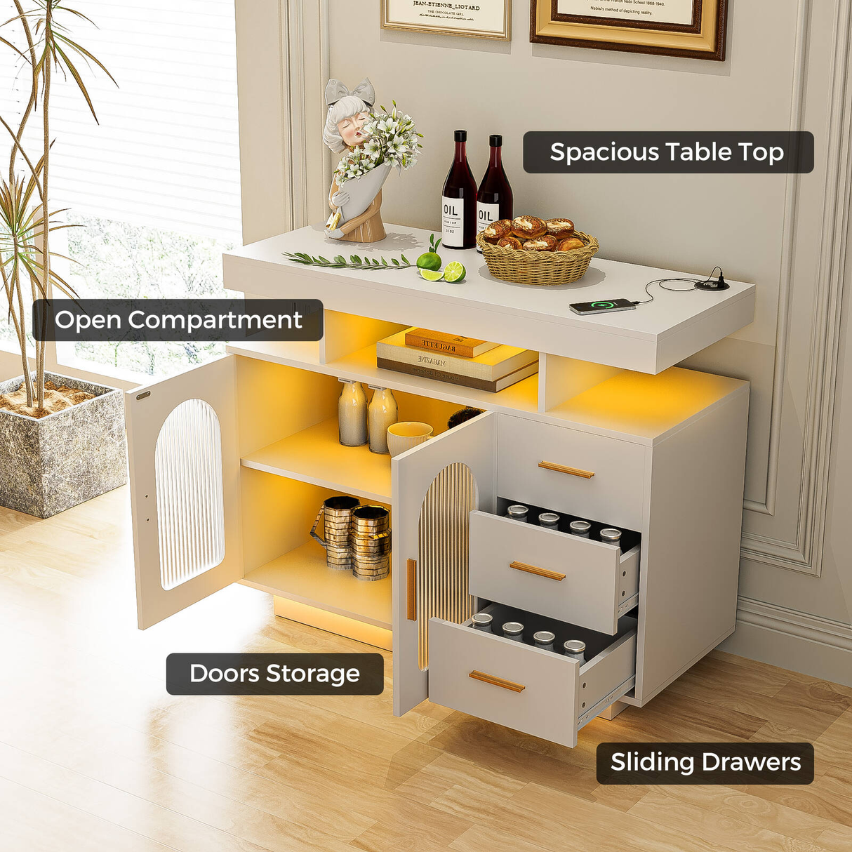 Modern Buffet Sideboard Cabinet with LED Lighting