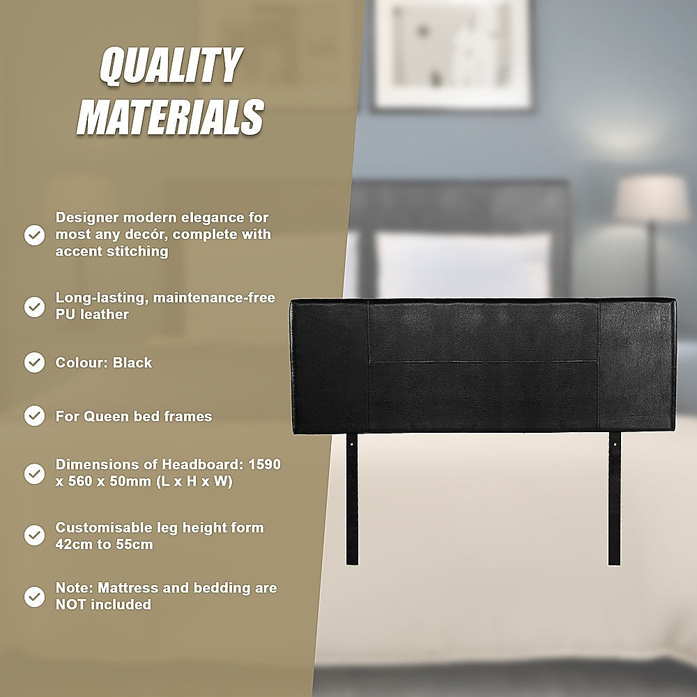 PU Leather Queen Bed Headboard Bedhead - Black
