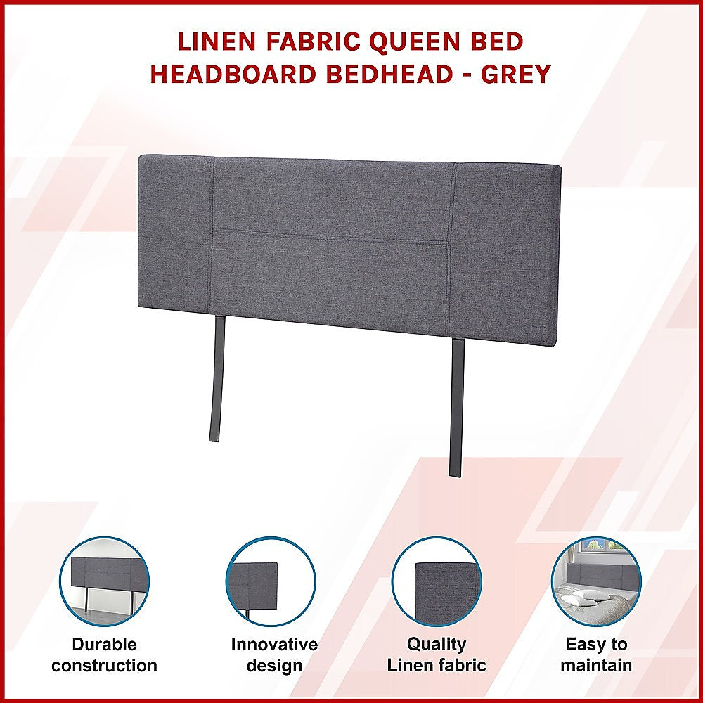 Linen Fabric Queen Bed Headboard Bedhead - Grey