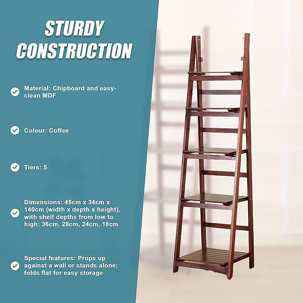 5-Tier Elegant Wooden Ladder Shelf