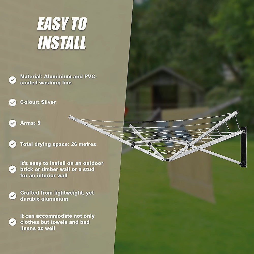 Wall-Mountable 5-Arm Clothes Airer Dryer