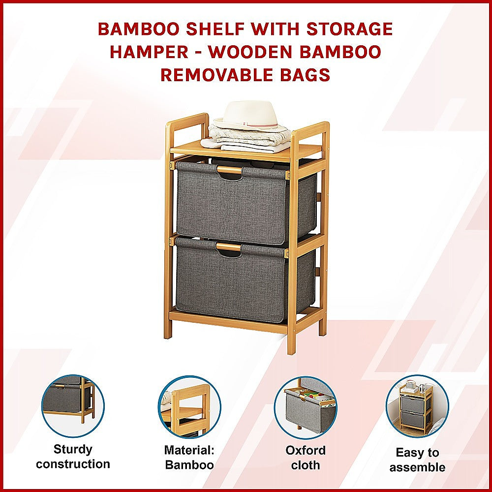 Bamboo Shelf with Removable Storage Hamper