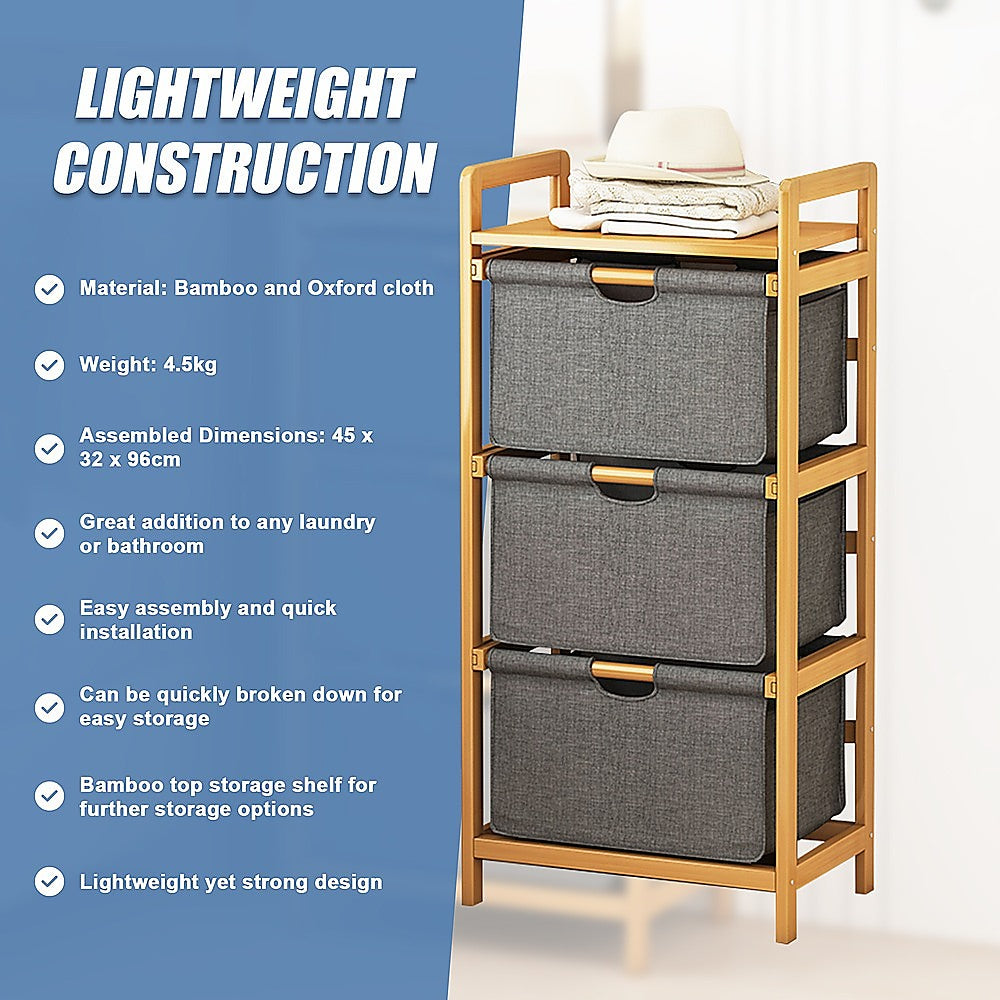 Bamboo Storage Shelf with Removable Hampers