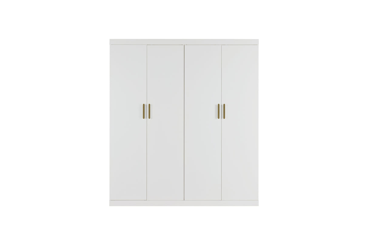 Elegant White Gloss 4 Door Wardrobe with Gold Handles