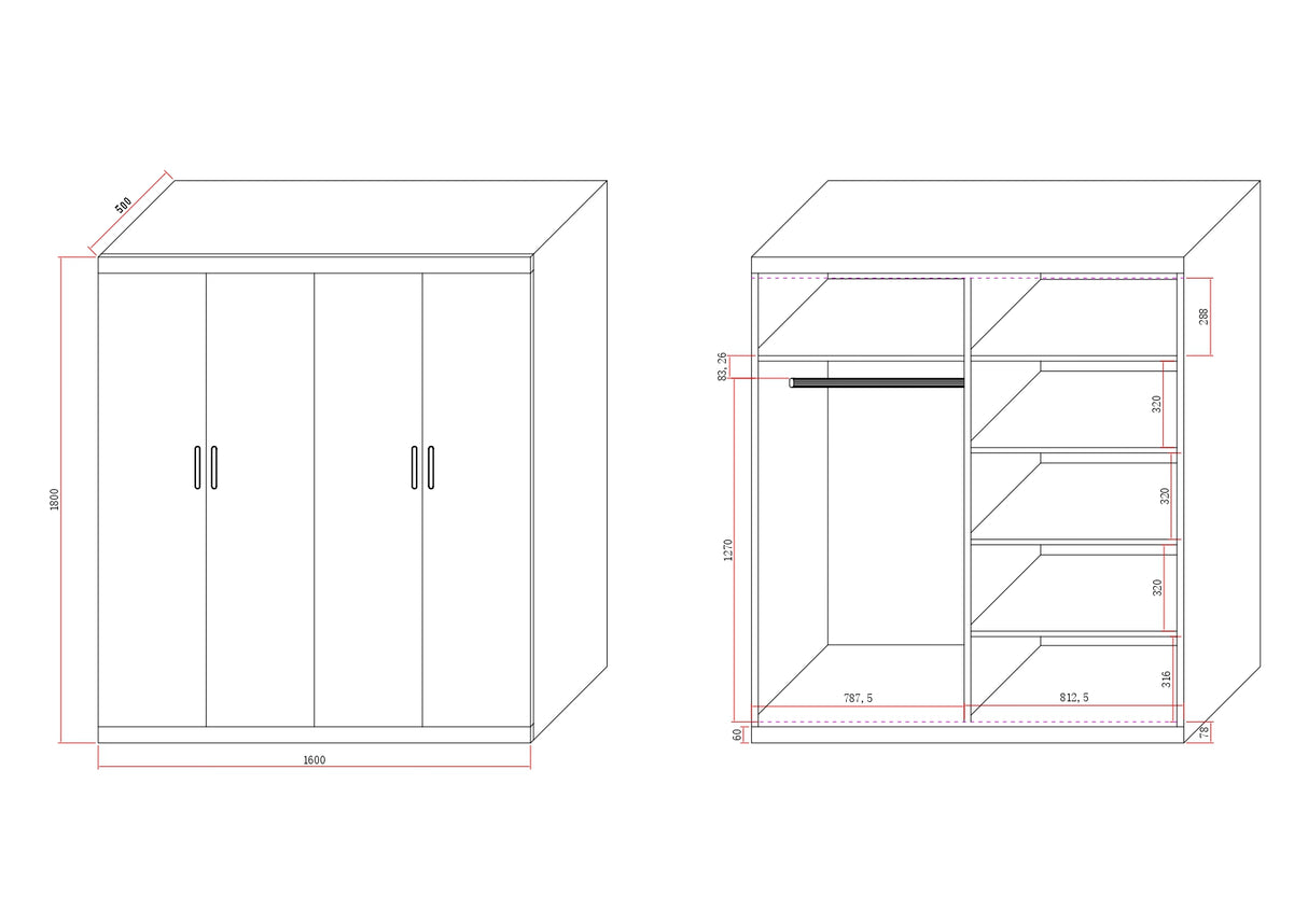 Elegant White Gloss 4 Door Wardrobe with Gold Handles