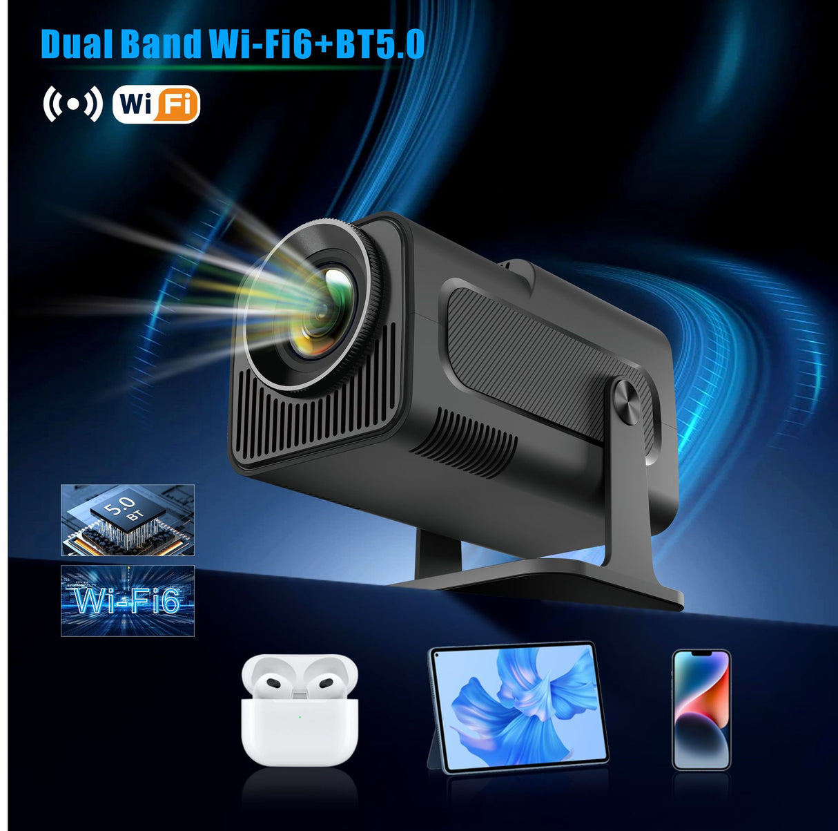 HY320 4K Full HD Video Projector with Wi-Fi 6