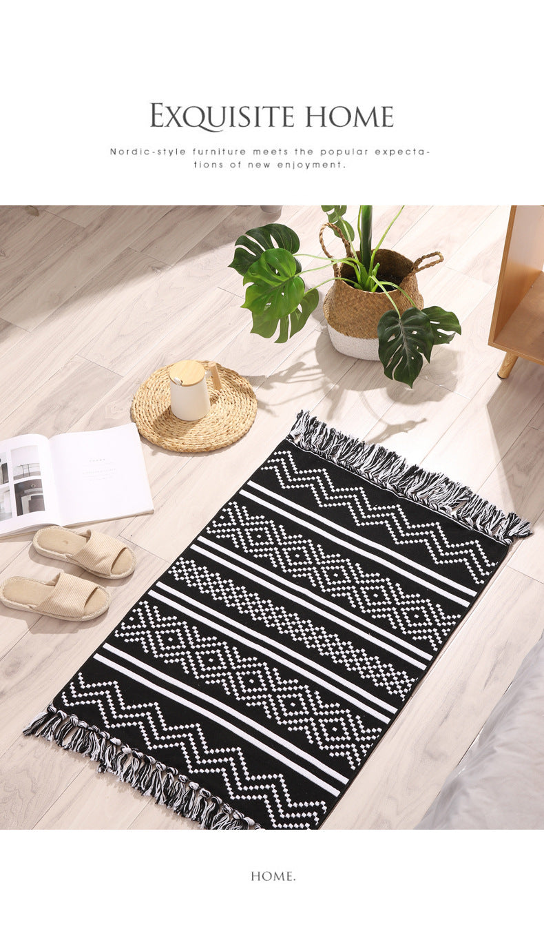 Handwoven Cotton Tassel Geometric Floor Rug