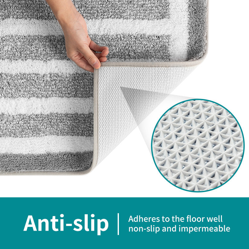 Absorbent Striped Bathroom Rug - Non-Slip Bath Mat for Bathroom, Toilet & Shower Entrance